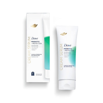 Dove Body Cream Serum Prebiotic + Protection for Dry, Sensitive Skin, with Pro-Vitamin B5, Stearic Acid and Peptides, 8 oz