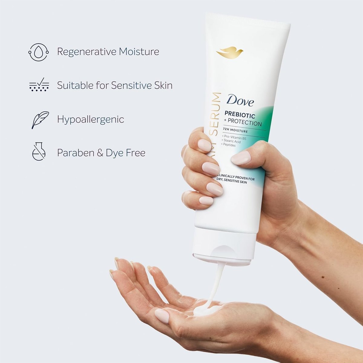 Dove Body Cream Serum Prebiotic + Protection for Dry, Sensitive Skin, with Pro-Vitamin B5, Stearic Acid and Peptides, 8 oz - görsel 15