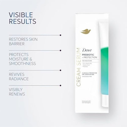 Dove Body Cream Serum Prebiotic + Protection for Dry, Sensitive Skin, with Pro-Vitamin B5, Stearic Acid and Peptides, 8 oz