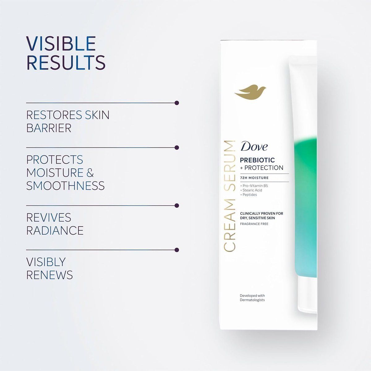 Dove Body Cream Serum Prebiotic + Protection for Dry, Sensitive Skin, with Pro-Vitamin B5, Stearic Acid and Peptides, 8 oz - görsel 9