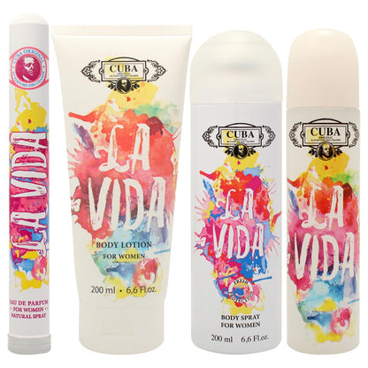 Cuba La Vida for Women - 4 Piece Fragrance Gift Set: Eau de Parfum, Body Spray & Body Lotion