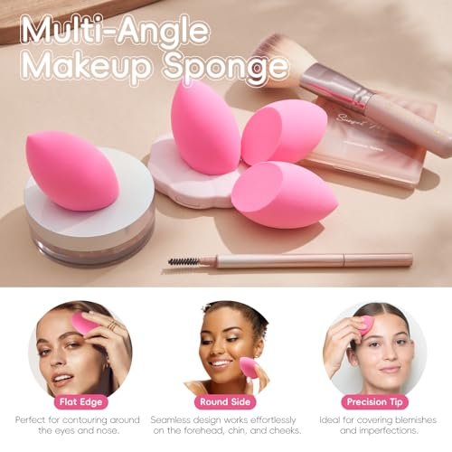 GWT Makeup Sponge Set, 6 Pcs Latex-Free Beauty Blender Sponges for Foundation, Liquid & Cream, Ultra-Soft Wonder Sponges, Multi-Angle Blending, Ideal Stocking Stuffers for Women - görsel 4