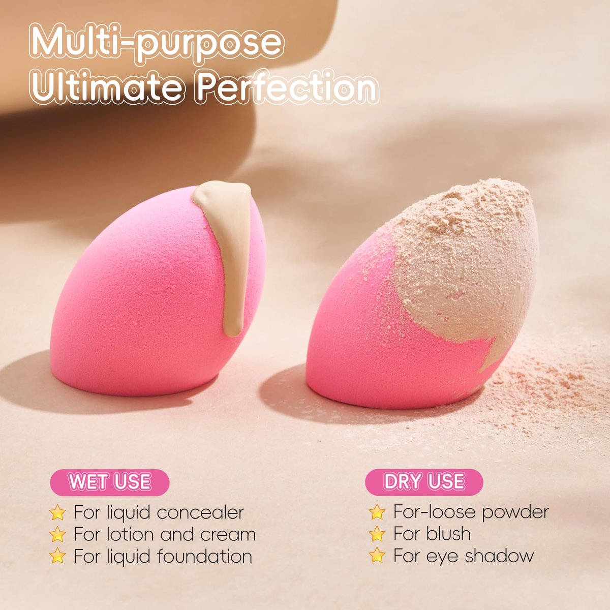 GWT Makeup Sponge Set, 6 Pcs Latex-Free Beauty Blender Sponges for Foundation, Liquid & Cream, Ultra-Soft Wonder Sponges, Multi-Angle Blending, Ideal Stocking Stuffers for Women - görsel 5