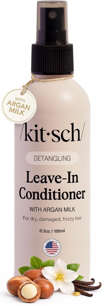 Kitsch Argan Milk Leave In Conditioner Spray – Hair Detangler for Curly, Wavy, Fine, Dry & Damaged Hair – Silicone-Free, 6.3 oz Avelisse