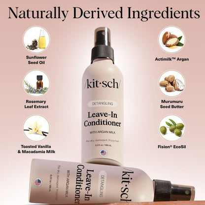 Kitsch Argan Milk Leave In Conditioner Spray – Hair Detangler for Curly, Wavy, Fine, Dry & Damaged Hair – Silicone-Free, 6.3 oz Avelisse