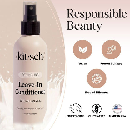 Kitsch Argan Milk Leave In Conditioner Spray – Hair Detangler for Curly, Wavy, Fine, Dry & Damaged Hair – Silicone-Free, 6.3 oz Avelisse