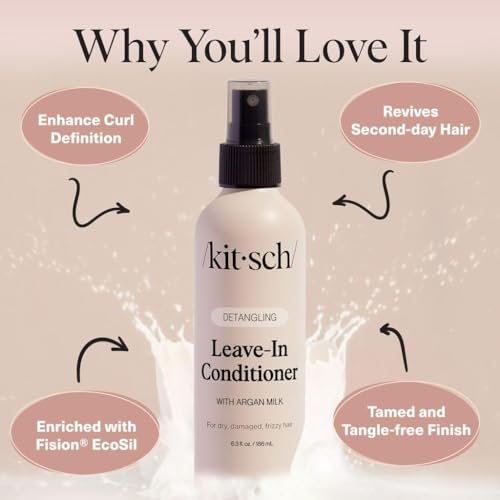 Kitsch Argan Milk Leave In Conditioner Spray – Hair Detangler for Curly, Wavy, Fine, Dry & Damaged Hair – Silicone-Free, 6.3 oz Avelisse