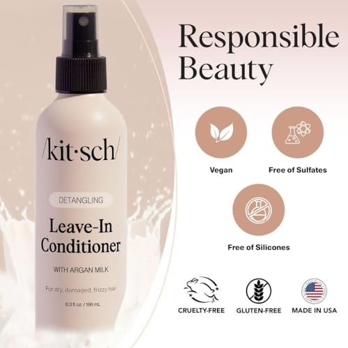 Kitsch Argan Milk Leave In Conditioner Spray – Hair Detangler for Curly, Wavy, Fine, Dry & Damaged Hair – Silicone-Free, 6.3 oz Avelisse