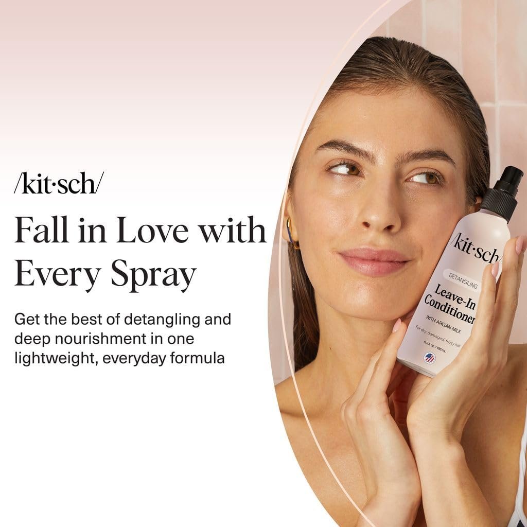 Kitsch Argan Milk Leave In Conditioner Spray – Hair Detangler for Curly, Wavy, Fine, Dry & Damaged Hair – Silicone-Free, 6.3 oz Avelisse