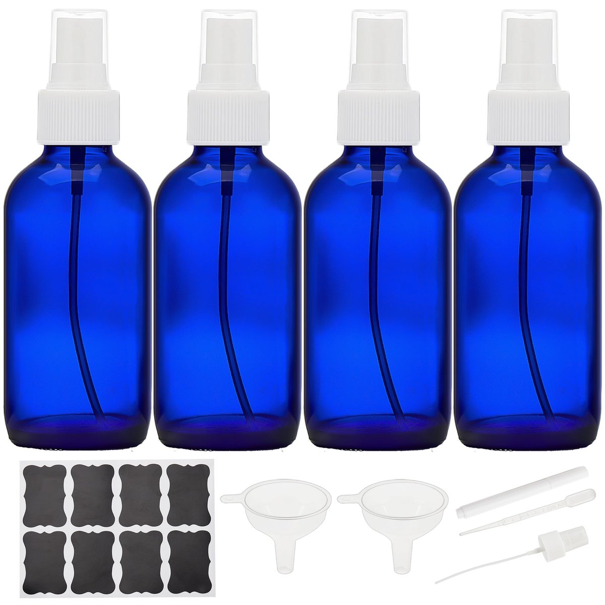 Bastelica Cobalt Blue Glass Spray Bottles 4 oz - Fine Mist Sprayers for Essential Oils, Face, Hair, Plants, Travel, Perfumes, Cleaning - 4 Pack - görsel 1