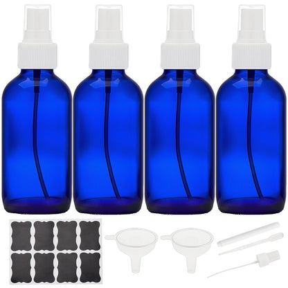 Bastelica Cobalt Blue Glass Spray Bottles 4 oz - Fine Mist Sprayers for Essential Oils, Face, Hair, Plants, Travel, Perfumes, Cleaning - 4 Pack