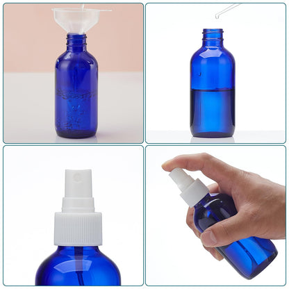 Bastelica Cobalt Blue Glass Spray Bottles 4 oz - Fine Mist Sprayers for Essential Oils, Face, Hair, Plants, Travel, Perfumes, Cleaning - 4 Pack