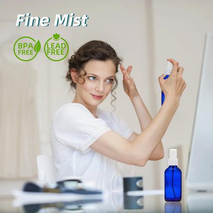 Bastelica Cobalt Blue Glass Spray Bottles 4 oz - Fine Mist Sprayers for Essential Oils, Face, Hair, Plants, Travel, Perfumes, Cleaning - 4 Pack