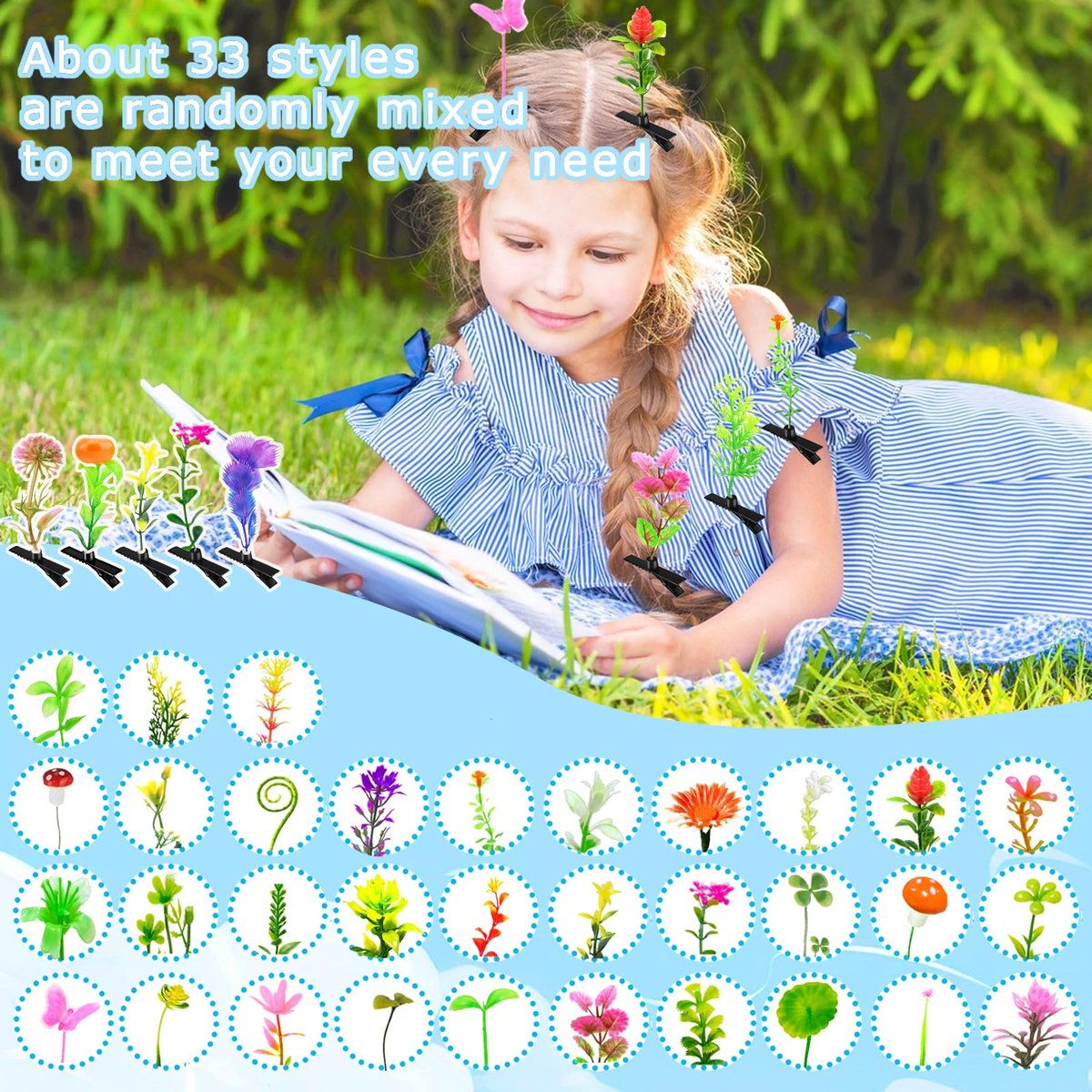 100 Pcs Bean Sprout Hair Clips - Mixed Style Funny Hairpins for Women, Kids, Girls - Crazy Hair Day & Party Decor Avelisse