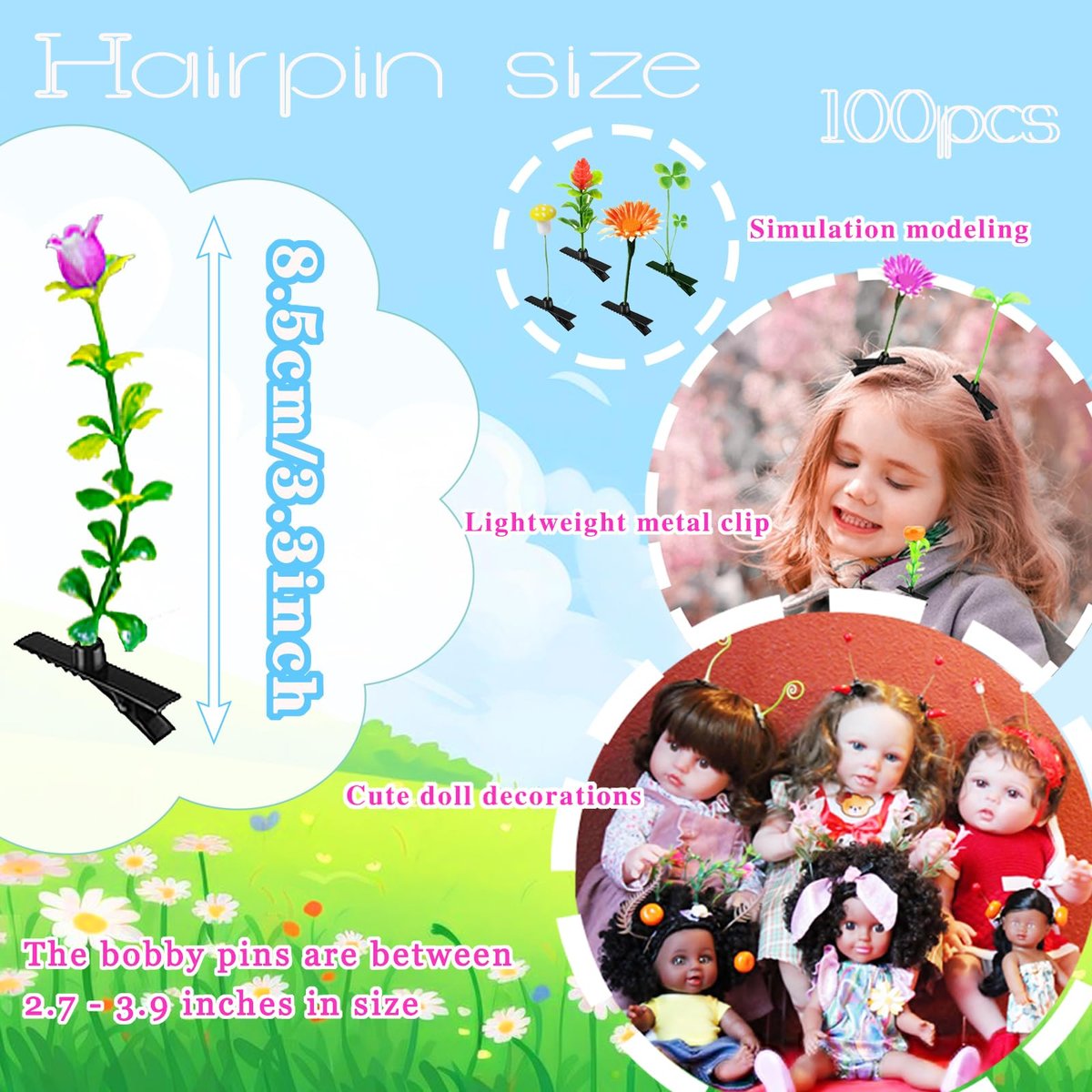 100 Pcs Bean Sprout Hair Clips - Mixed Style Funny Hairpins for Women, Kids, Girls - Crazy Hair Day & Party Decor Avelisse