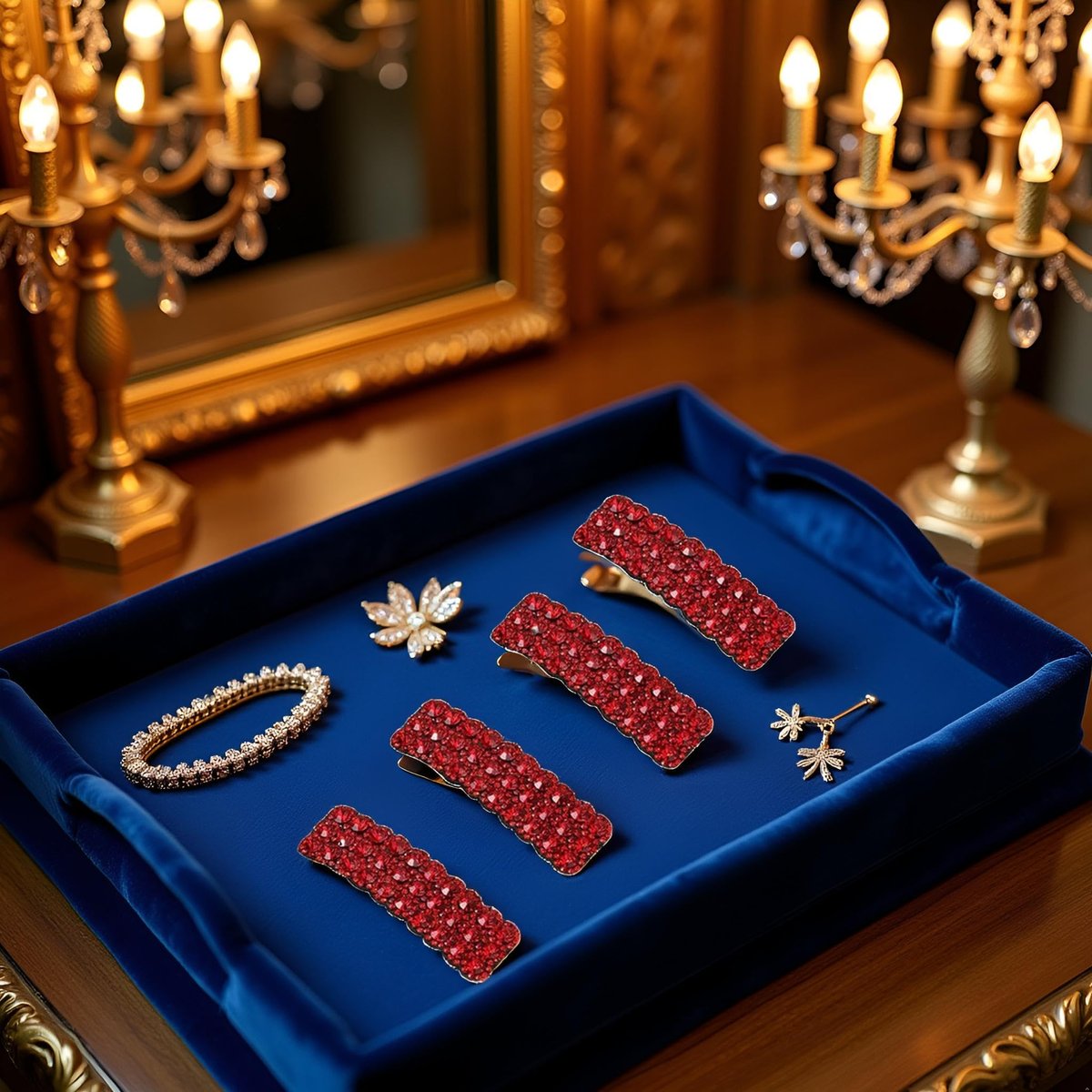 4PCS Red Fashion Korean Style Rhinestones Snap Hair Clips - Rectangular Shiny Luxury Hairpins for Women & Girls - görsel 4