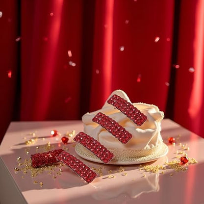 4PCS Red Fashion Korean Style Rhinestones Snap Hair Clips - Rectangular Shiny Luxury Hairpins for Women & Girls