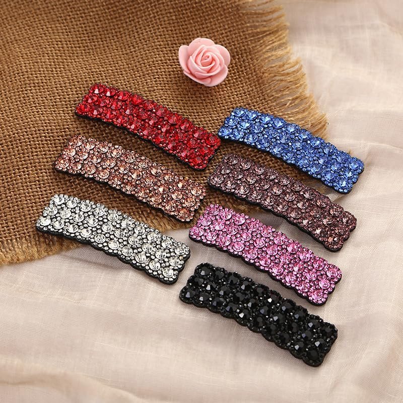 4PCS Red Fashion Korean Style Rhinestones Snap Hair Clips - Rectangular Shiny Luxury Hairpins for Women & Girls - görsel 3
