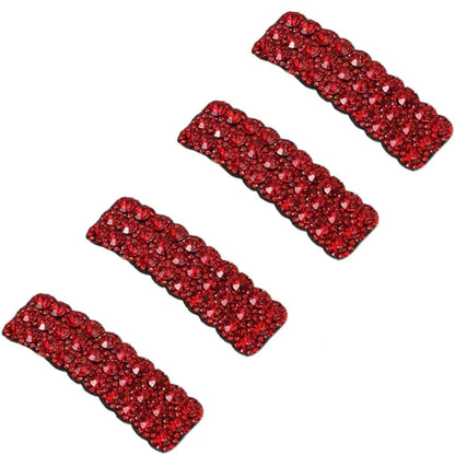 4PCS Red Fashion Korean Style Rhinestones Snap Hair Clips - Rectangular Shiny Luxury Hairpins for Women & Girls