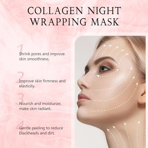 Collagen Night Wrapping Mask - Peel Off Hydrolyzed Collagen Facial Mask for Elasticity & Hydration, Tight Skin, Reduce Sagging & Dullness, 2.54 fl.oz - görsel 4