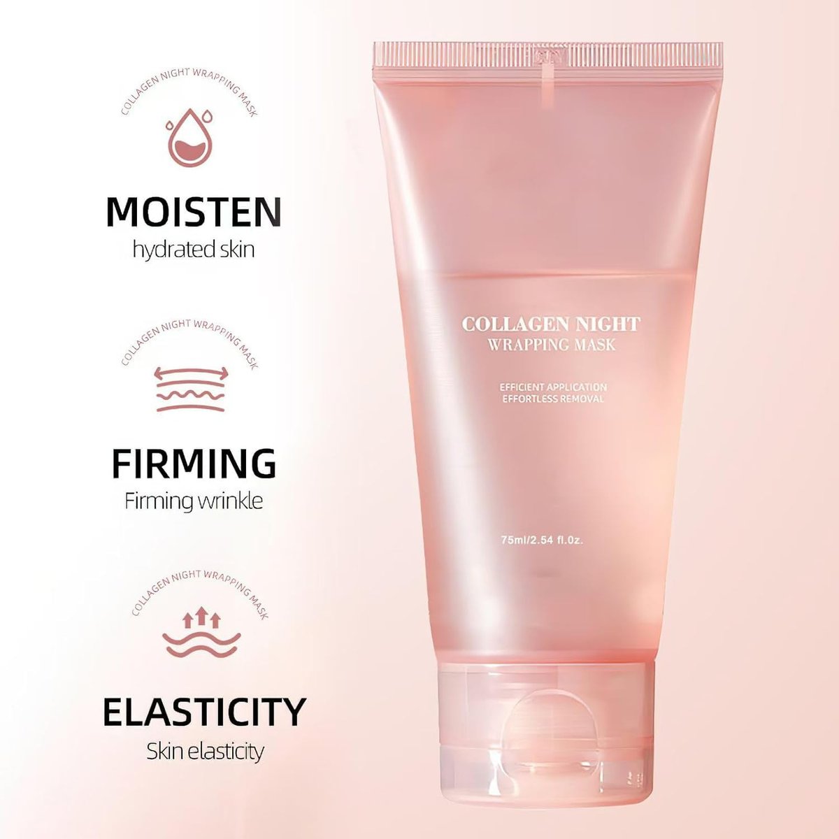 Collagen Night Wrapping Mask - Peel Off Hydrolyzed Collagen Facial Mask for Elasticity & Hydration, Tight Skin, Reduce Sagging & Dullness, 2.54 fl.oz - görsel 9