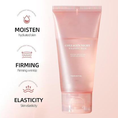 Collagen Night Wrapping Mask - Peel Off Hydrolyzed Collagen Facial Mask for Elasticity & Hydration, Tight Skin, Reduce Sagging & Dullness, 2.54 fl.oz