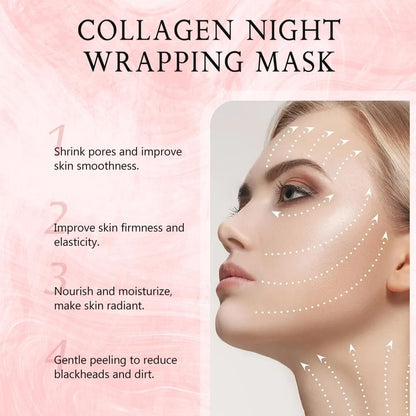 Collagen Night Wrapping Mask - Peel Off Hydrolyzed Collagen Facial Mask for Elasticity & Hydration, Tight Skin, Reduce Sagging & Dullness, 2.54 fl.oz