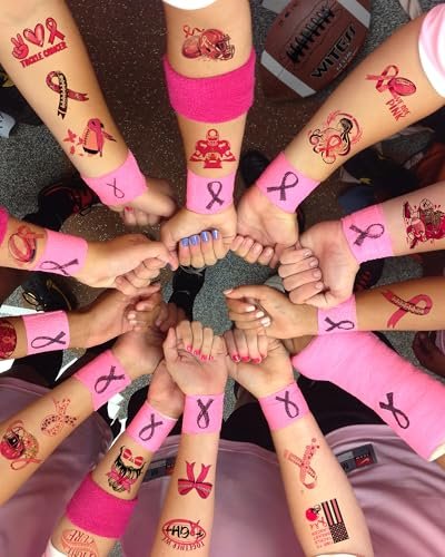 152 Pieces Tackle Breast Cancer Awareness Temporary Tattoos Stickers – 20 Sheets Pink Out Football Themed Tattoos for Kids & Adults Party Favors - görsel 11