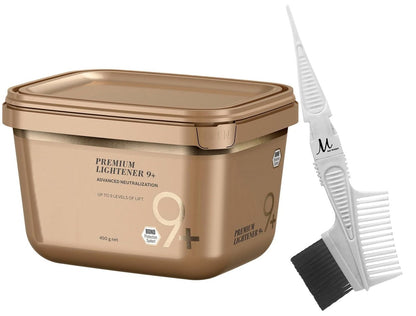 BlondeMe Lightener Powder 9+ Premium Bleach 450g & M Hair Designs Tint Brush Comb Bundle - Off White Avelisse