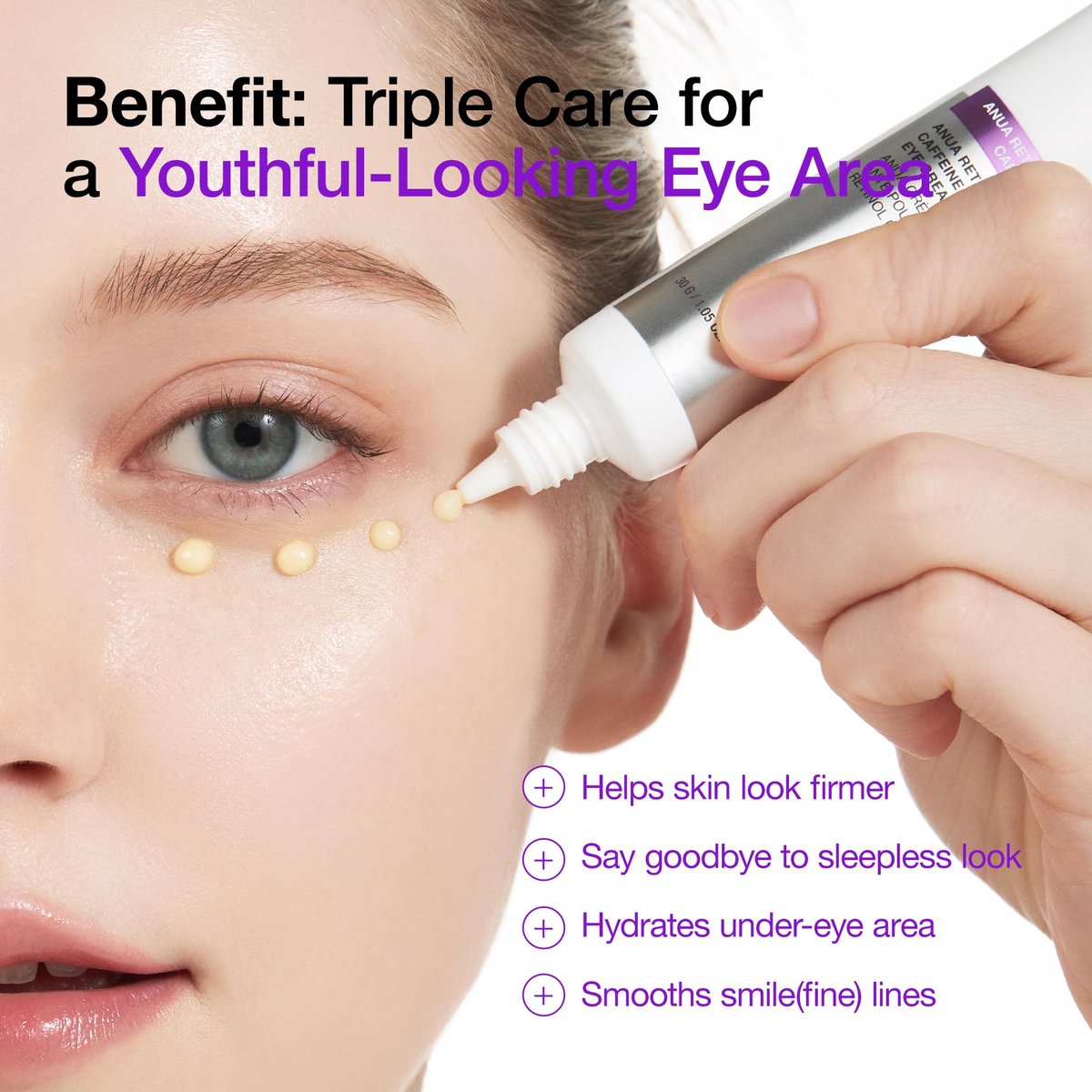 Anua Retinol 0.1 Caffeine Revitalizing Eye Cream – Lightweight Hydrating Formula for Dark Circles & Puffiness, Korean Skincare for Sensitive Skin, 1.05 fl oz Avelisse