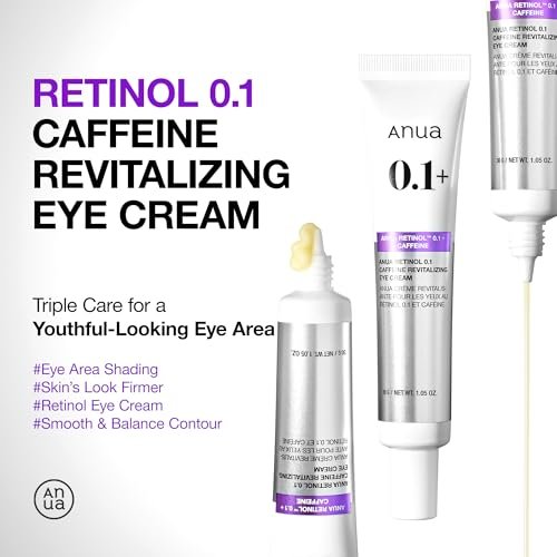 Anua Retinol 0.1 Caffeine Revitalizing Eye Cream – Lightweight Hydrating Formula for Dark Circles & Puffiness, Korean Skincare for Sensitive Skin, 1.05 fl oz Avelisse