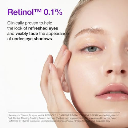 Anua Retinol 0.1 Caffeine Revitalizing Eye Cream – Lightweight Hydrating Formula for Dark Circles & Puffiness, Korean Skincare for Sensitive Skin, 1.05 fl oz Avelisse