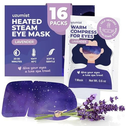 Uzumist Heated Eye Mask for Dry Eyes - 16 Pack Self Heating Steam Eye Mask, Warm Compress for Eyes, On-The-Go Travel Essentials