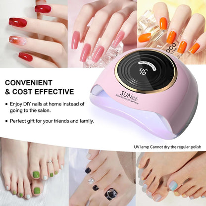 WEVILI 288W Professional UV LED Nail Lamp with 63 Beads - Fastest Gel Curing Dryer for Home & Salon, Smart Sensor, LCD Display & 4 Timers, Pink Salon-Grade Light Avelisse