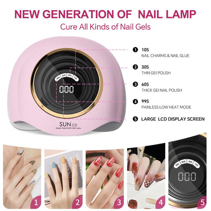 WEVILI 288W Professional UV LED Nail Lamp with 63 Beads - Fastest Gel Curing Dryer for Home & Salon, Smart Sensor, LCD Display & 4 Timers, Pink Salon-Grade Light Avelisse