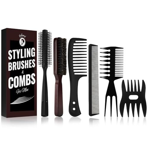 Dylapick Men's Hair Brush and Beard Brush Set – Boar Bristle, Wide Tooth Comb, Round Brush & Texture Comb for Detangling, Blow Drying, Cutting, Parting & Styling Avelisse