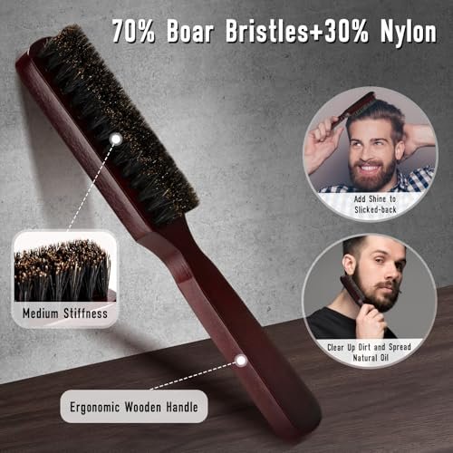 Dylapick Men's Hair Brush and Beard Brush Set – Boar Bristle, Wide Tooth Comb, Round Brush & Texture Comb for Detangling, Blow Drying, Cutting, Parting & Styling Avelisse