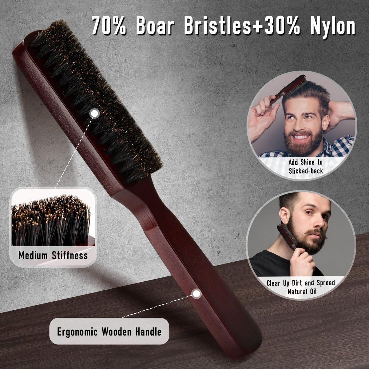 Dylapick Men's Hair Brush and Beard Brush Set – Boar Bristle, Wide Tooth Comb, Round Brush & Texture Comb for Detangling, Blow Drying, Cutting, Parting & Styling Avelisse
