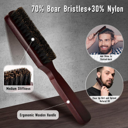 Dylapick Men's Hair Brush and Beard Brush Set – Boar Bristle, Wide Tooth Comb, Round Brush & Texture Comb for Detangling, Blow Drying, Cutting, Parting & Styling Avelisse
