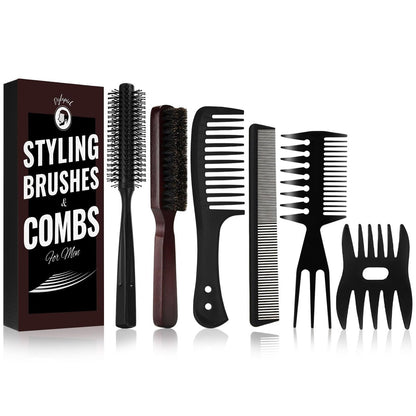 Dylapick Men's Hair Brush and Beard Brush Set – Boar Bristle, Wide Tooth Comb, Round Brush & Texture Comb for Detangling, Blow Drying, Cutting, Parting & Styling Avelisse