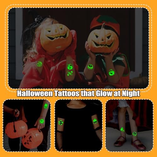 Partywind 204 Styles Glow Halloween Candy Temporary Tattoos for Kids - Luminous Sugar Tattoo Stickers for Party Decorations Supplies, Non-Candy Halloween Treats for Kids Trick or Treat Party - görsel 12