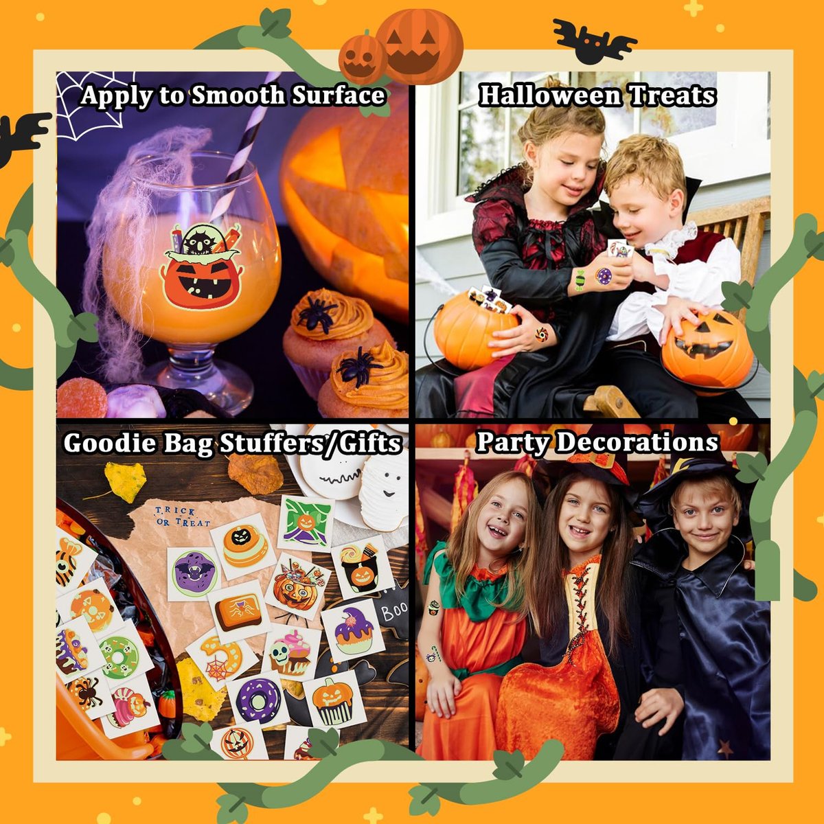 Partywind 204 Styles Glow Halloween Candy Temporary Tattoos for Kids - Luminous Sugar Tattoo Stickers for Party Decorations Supplies, Non-Candy Halloween Treats for Kids Trick or Treat Party - görsel 9