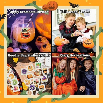 Partywind 204 Styles Glow Halloween Candy Temporary Tattoos for Kids - Luminous Sugar Tattoo Stickers for Party Decorations Supplies, Non-Candy Halloween Treats for Kids Trick or Treat Party