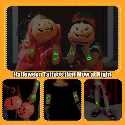 Partywind 204 Styles Glow Halloween Candy Temporary Tattoos for Kids - Luminous Sugar Tattoo Stickers for Party Decorations Supplies, Non-Candy Halloween Treats for Kids Trick or Treat Party