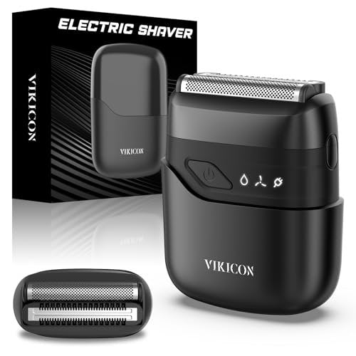 VIKICON Electric Foil Shaver for Men – Compact Travel Face Shaver with Dual Floating Blades, USB-C Fast Charge, Portable Mini Razor for Close Shave & Stubble Trimming Avelisse