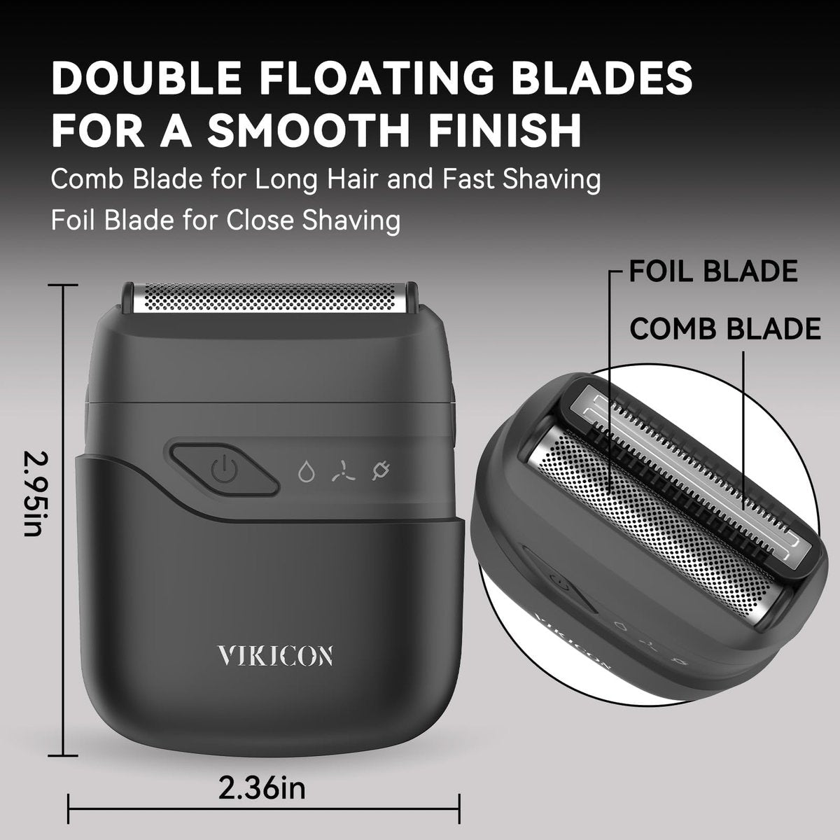 VIKICON Electric Foil Shaver for Men – Compact Travel Face Shaver with Dual Floating Blades, USB-C Fast Charge, Portable Mini Razor for Close Shave & Stubble Trimming Avelisse