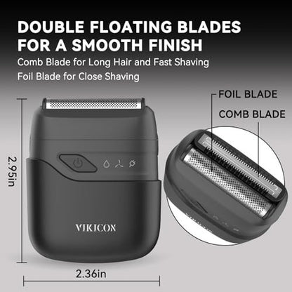 VIKICON Electric Foil Shaver for Men – Compact Travel Face Shaver with Dual Floating Blades, USB-C Fast Charge, Portable Mini Razor for Close Shave & Stubble Trimming Avelisse