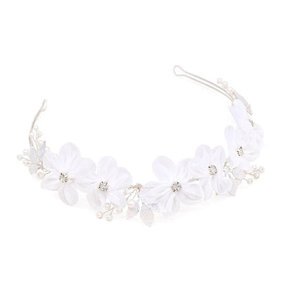Oriamour Tulle Flower Headband – Pearl Silver Flower Girl Headpiece for Wedding, Birthday, First Communion Avelisse