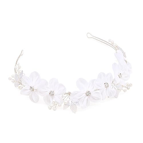 Oriamour Tulle Flower Headband – Pearl Silver Flower Girl Headpiece for Wedding, Birthday, First Communion Avelisse