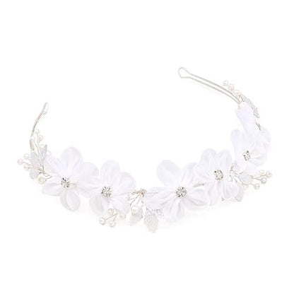 Oriamour Tulle Flower Headband – Pearl Silver Flower Girl Headpiece for Wedding, Birthday, First Communion Avelisse